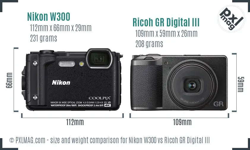 Nikon W300 vs Ricoh GR Digital III size comparison Nikon W300 vs Ricoh GR Digital III size comparison