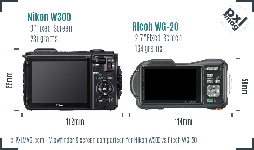 Nikon W300 vs Ricoh WG-20 Screen and Viewfinder comparison