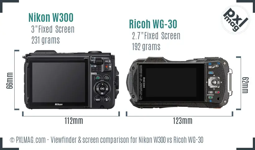 Nikon W300 vs Ricoh WG-30 Screen and Viewfinder comparison