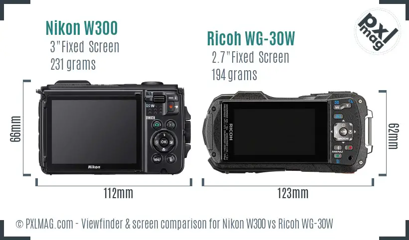 Nikon W300 vs Ricoh WG-30W Screen and Viewfinder comparison