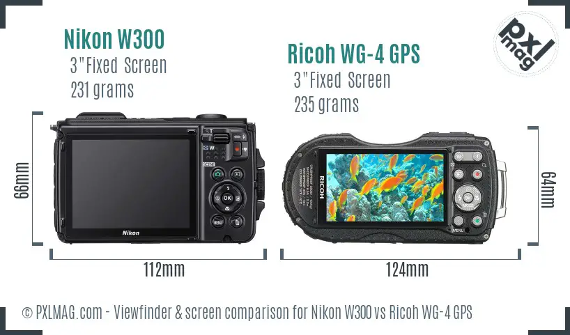 Nikon W300 vs Ricoh WG-4 GPS Screen and Viewfinder comparison