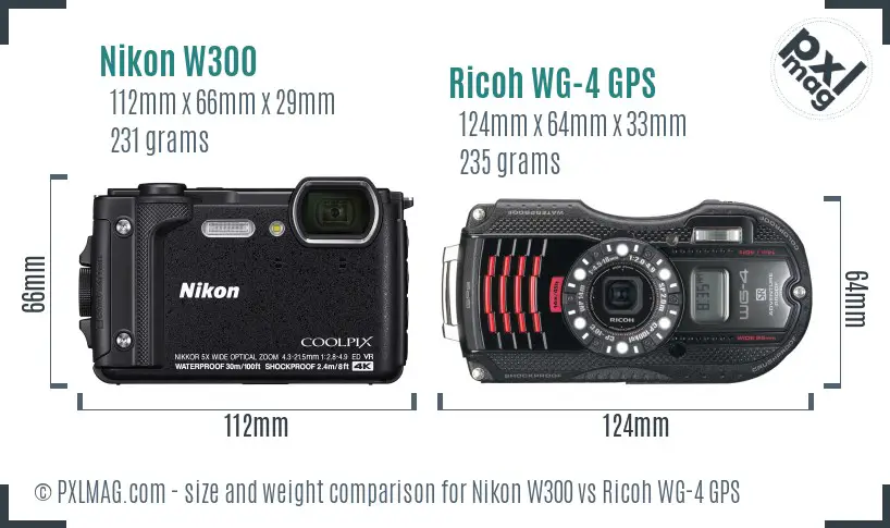 Nikon W300 vs Ricoh WG-4 GPS size comparison