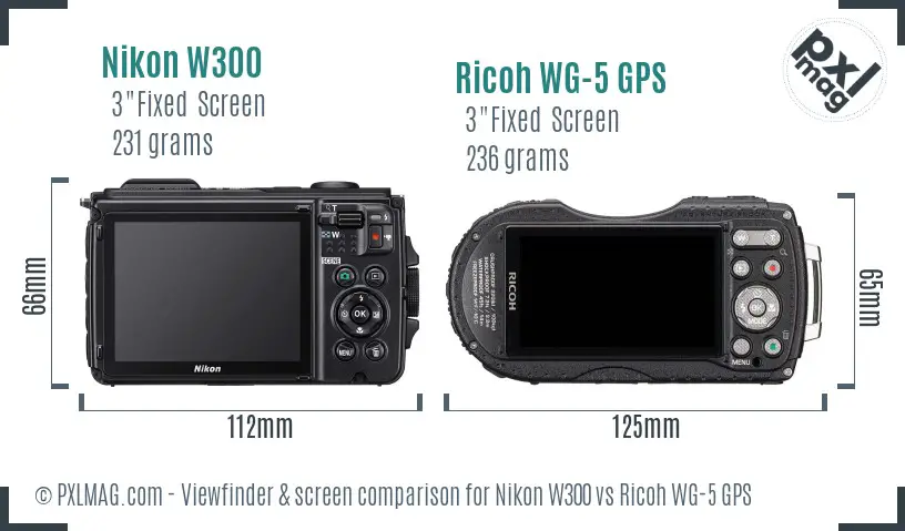 Nikon W300 vs Ricoh WG-5 GPS Screen and Viewfinder comparison