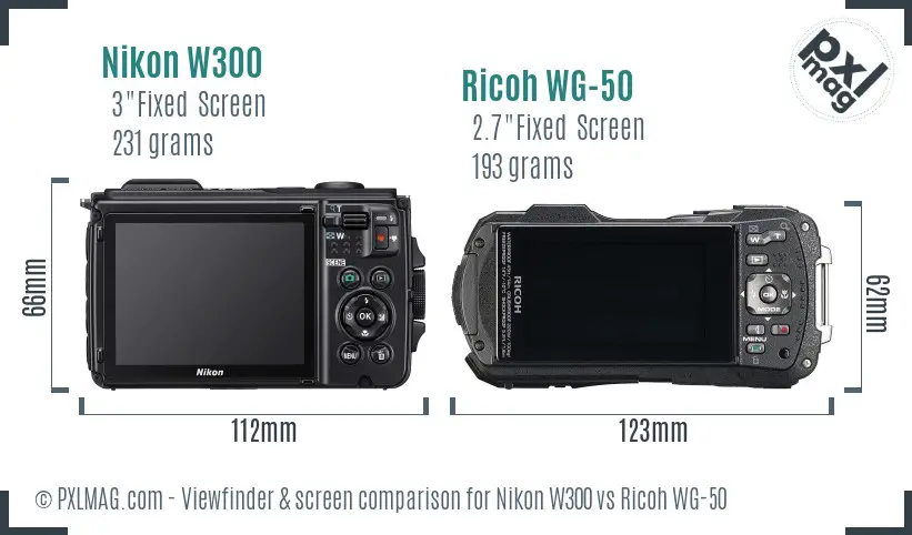 Nikon W300 vs Ricoh WG-50 Screen and Viewfinder comparison
