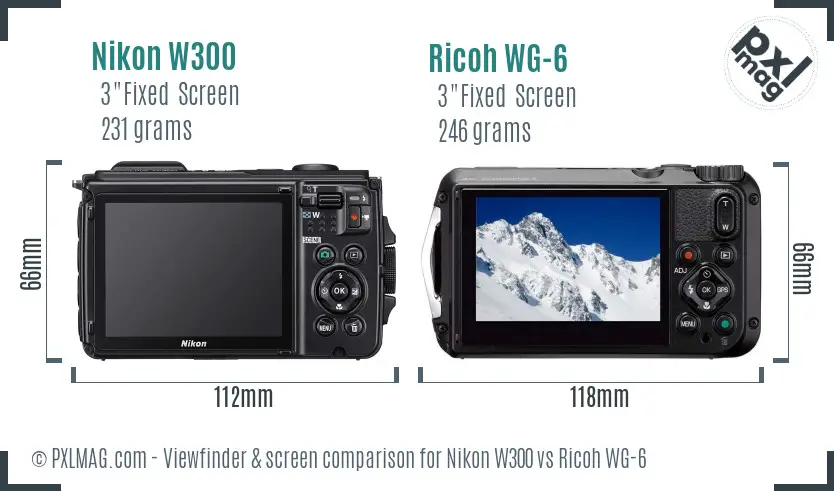 Nikon W300 vs Ricoh WG-6 Screen and Viewfinder comparison
