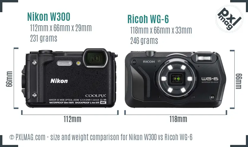 Nikon W300 vs Ricoh WG-6 size comparison