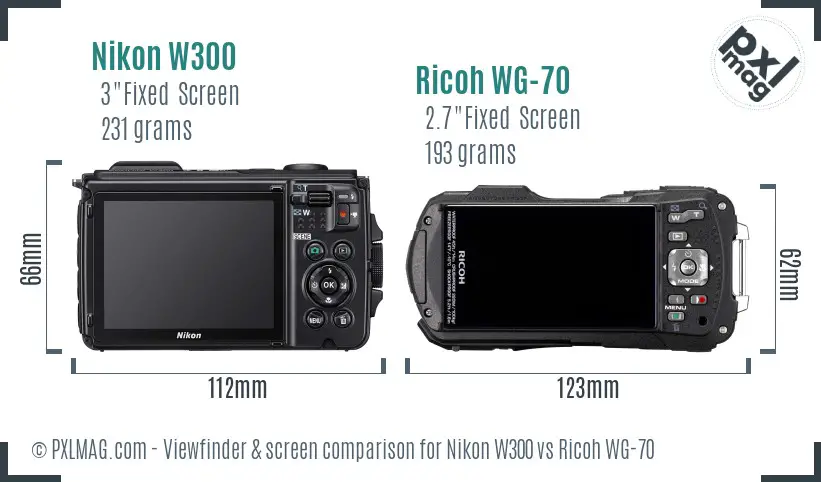 Nikon W300 vs Ricoh WG-70 Screen and Viewfinder comparison
