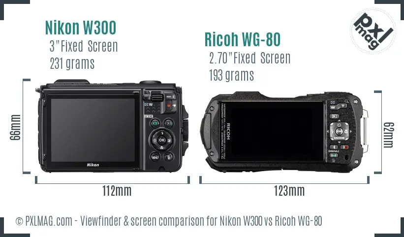 Nikon W300 vs Ricoh WG-80 Screen and Viewfinder comparison