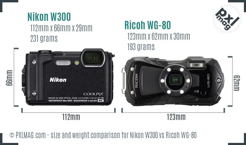 Nikon W300 vs Ricoh WG-80 size comparison