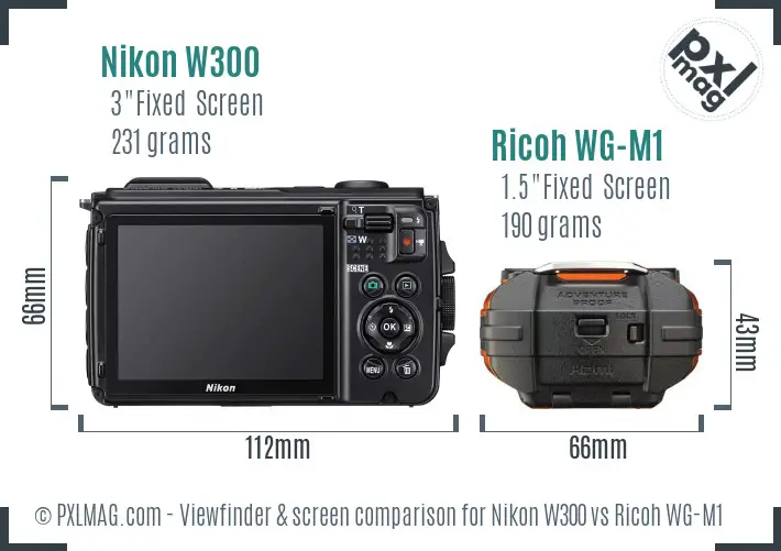 Nikon W300 vs Ricoh WG-M1 Screen and Viewfinder comparison