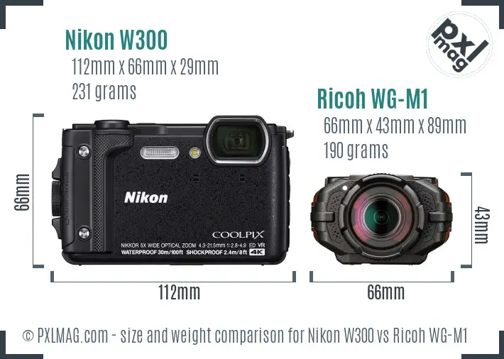 Nikon W300 vs Ricoh WG-M1 size comparison