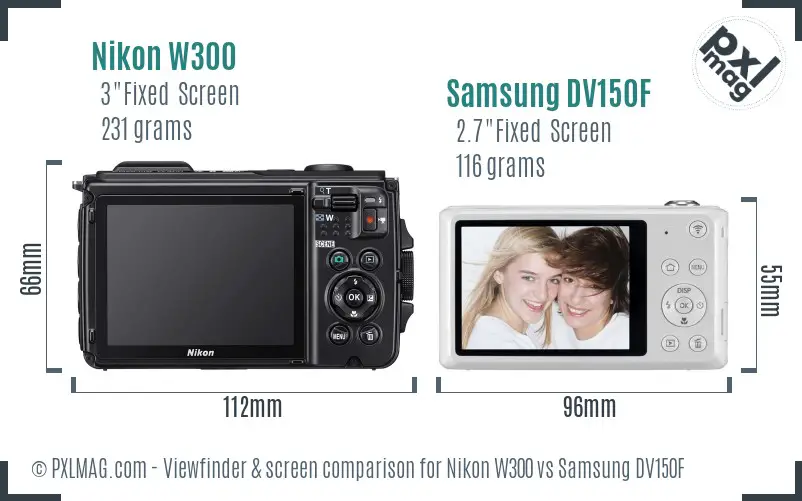 Nikon W300 vs Samsung DV150F Screen and Viewfinder comparison
