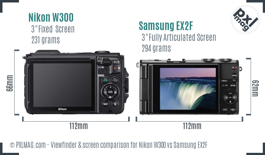 Nikon W300 vs Samsung EX2F Screen and Viewfinder comparison
