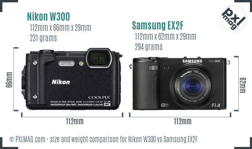 Nikon W300 vs Samsung EX2F size comparison Nikon W300 vs Samsung EX2F size comparison