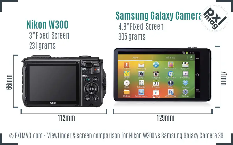 Nikon W300 vs Samsung Galaxy Camera 3G Screen and Viewfinder comparison