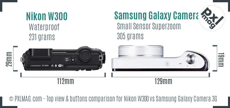Nikon W300 vs Samsung Galaxy Camera 3G top view buttons comparison