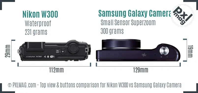 Nikon W300 vs Samsung Galaxy Camera top view buttons comparison