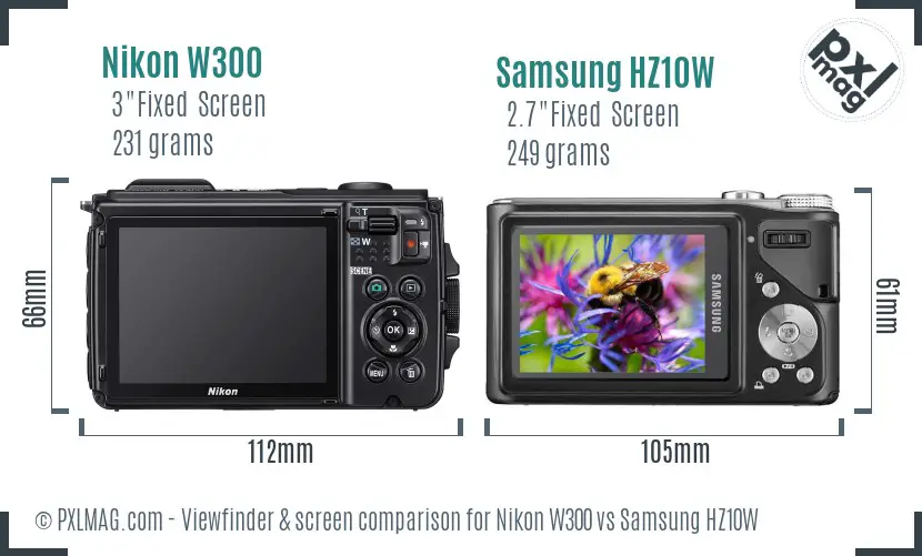 Nikon W300 vs Samsung HZ10W Screen and Viewfinder comparison