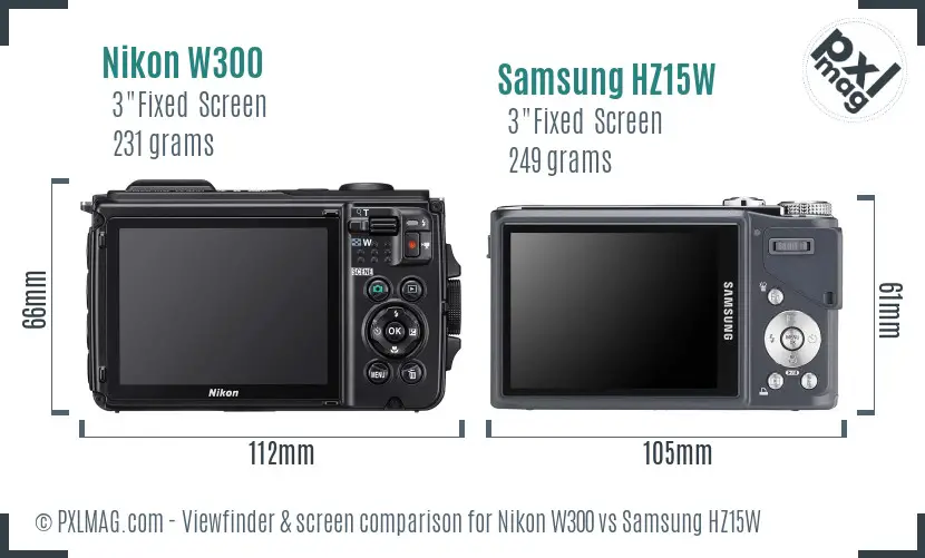 Nikon W300 vs Samsung HZ15W Screen and Viewfinder comparison