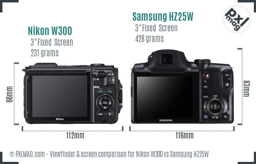 Nikon W300 vs Samsung HZ25W Screen and Viewfinder comparison