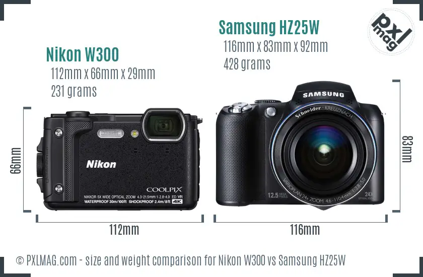 Nikon W300 vs Samsung HZ25W size comparison Nikon W300 vs Samsung HZ25W size comparison