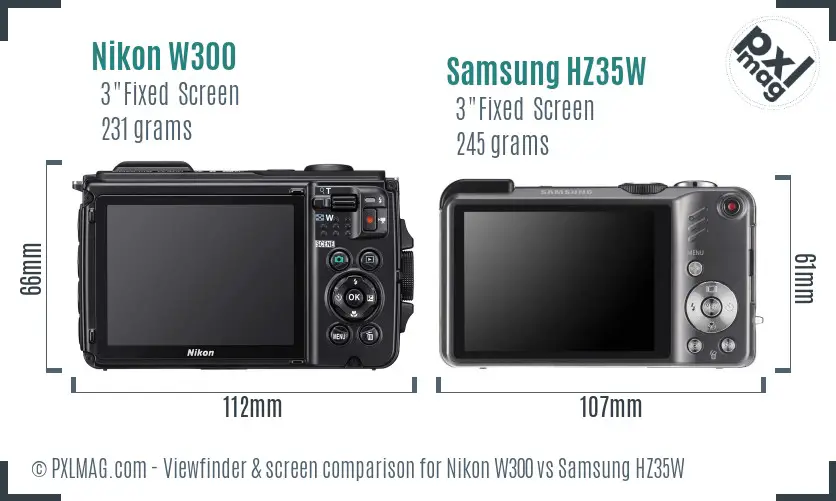 Nikon W300 vs Samsung HZ35W Screen and Viewfinder comparison