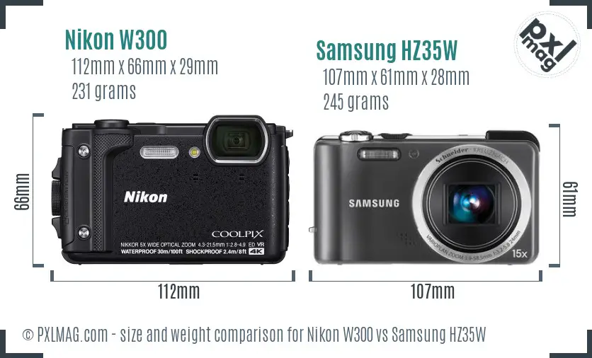 Nikon W300 vs Samsung HZ35W size comparison