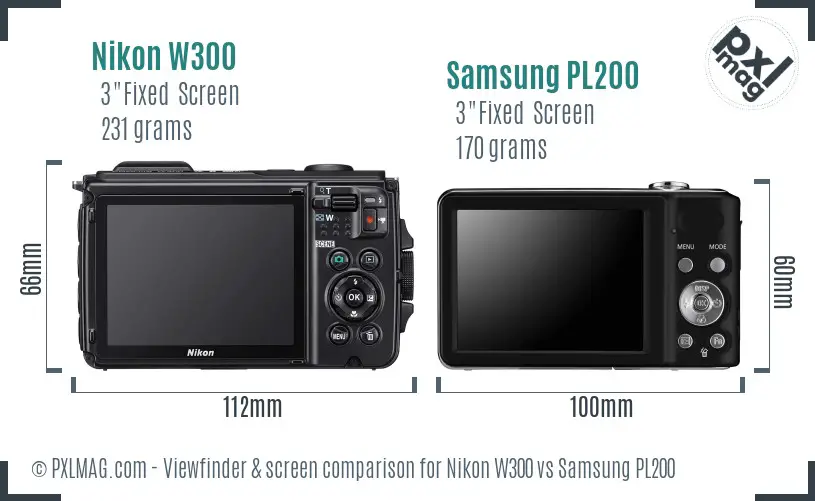 Nikon W300 vs Samsung PL200 Screen and Viewfinder comparison