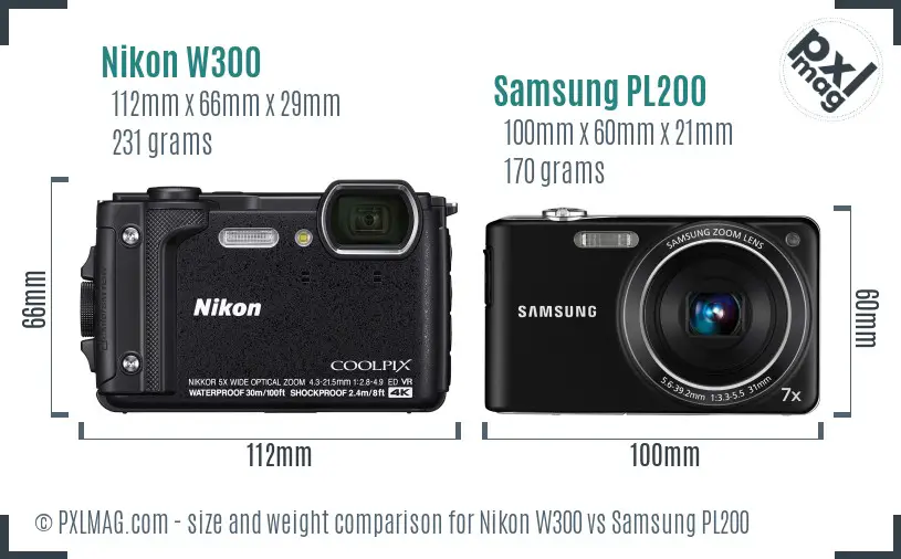 Nikon W300 vs Samsung PL200 size comparison