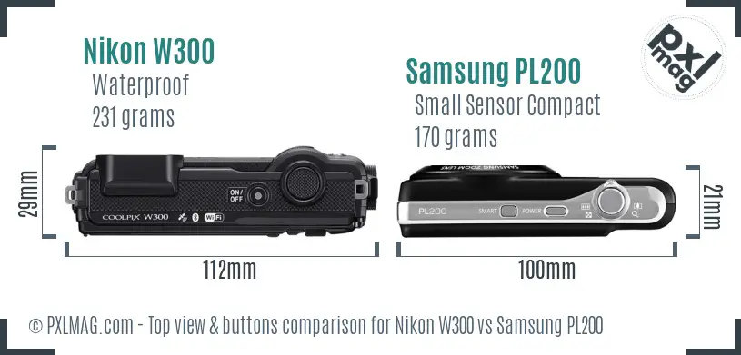 Nikon W300 vs Samsung PL200 top view buttons comparison
