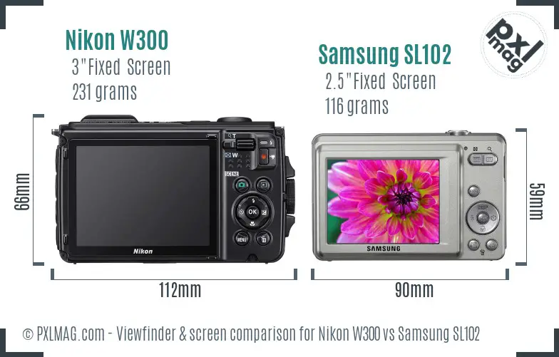 Nikon W300 vs Samsung SL102 Screen and Viewfinder comparison