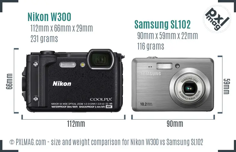 Nikon W300 vs Samsung SL102 size comparison