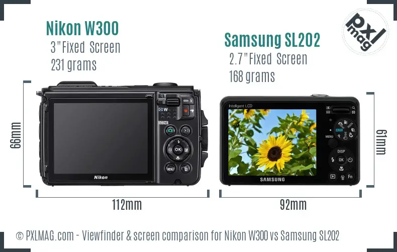 Nikon W300 vs Samsung SL202 Screen and Viewfinder comparison