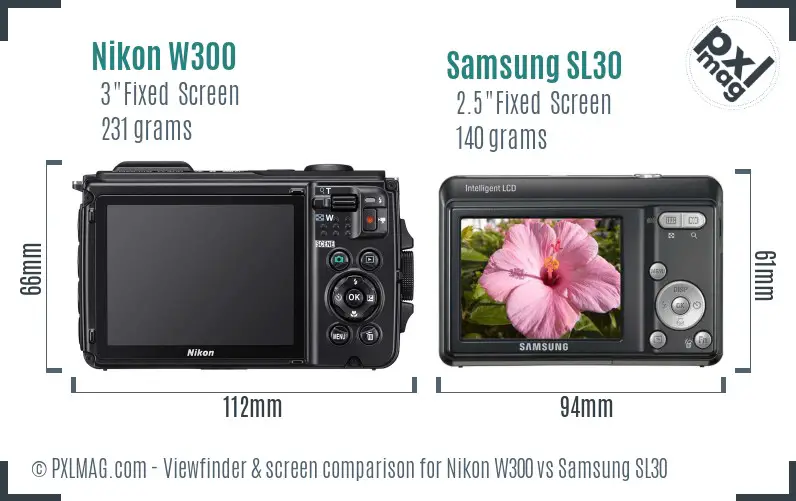 Nikon W300 vs Samsung SL30 Screen and Viewfinder comparison