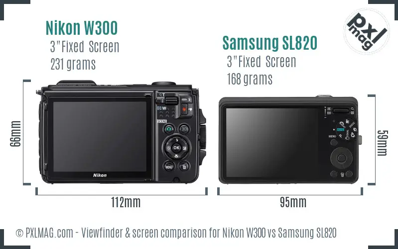 Nikon W300 vs Samsung SL820 Screen and Viewfinder comparison