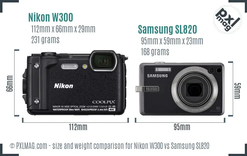 Nikon W300 vs Samsung SL820 size comparison
