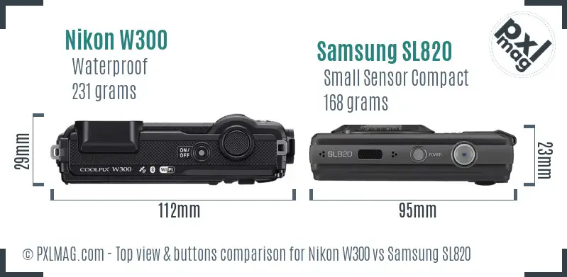 Nikon W300 vs Samsung SL820 top view buttons comparison