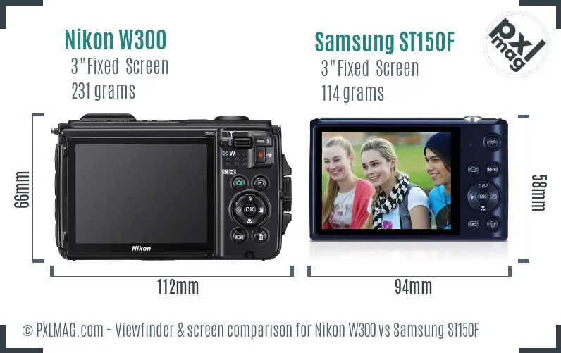 Nikon W300 vs Samsung ST150F Screen and Viewfinder comparison