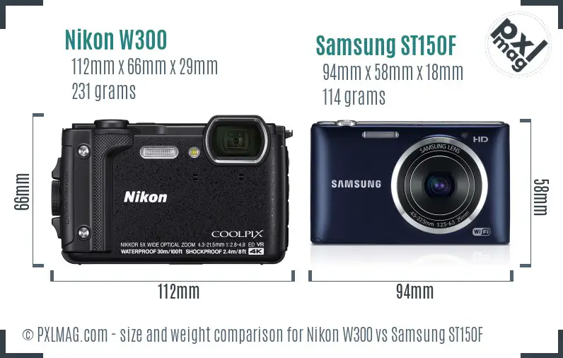 Nikon W300 vs Samsung ST150F size comparison