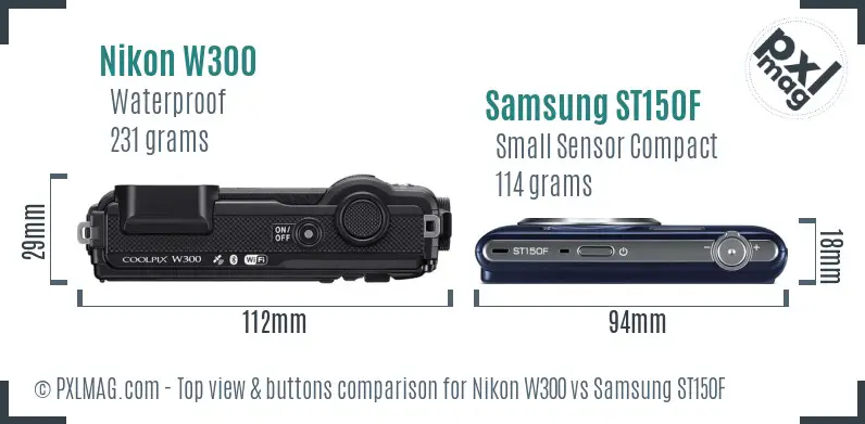 Nikon W300 vs Samsung ST150F top view buttons comparison