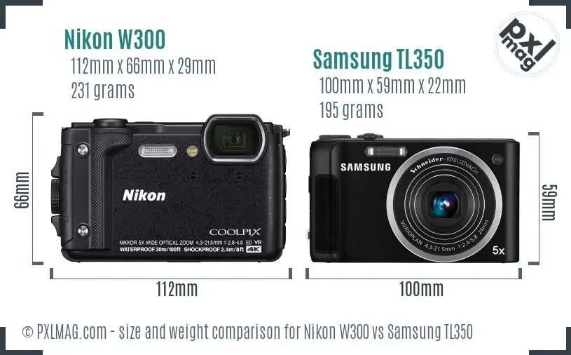 Nikon W300 vs Samsung TL350 size comparison