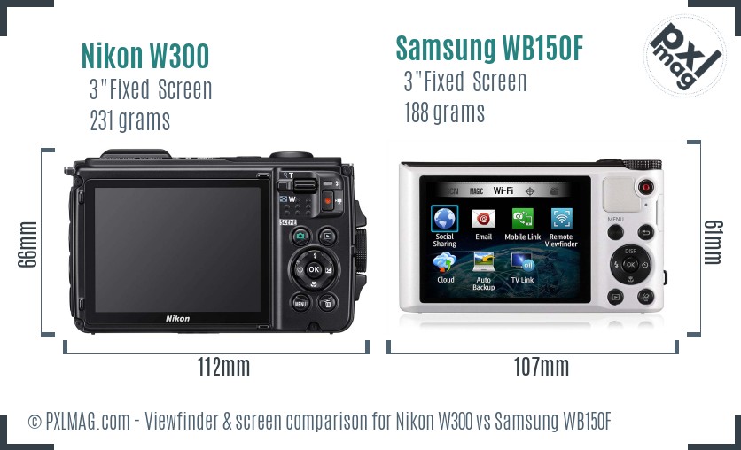 Nikon W300 vs Samsung WB150F Screen and Viewfinder comparison