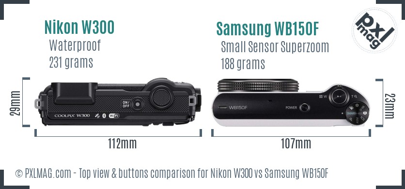 Nikon W300 vs Samsung WB150F top view buttons comparison