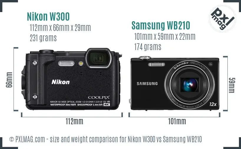 Nikon W300 vs Samsung WB210 size comparison Nikon W300 vs Samsung WB210 size comparison