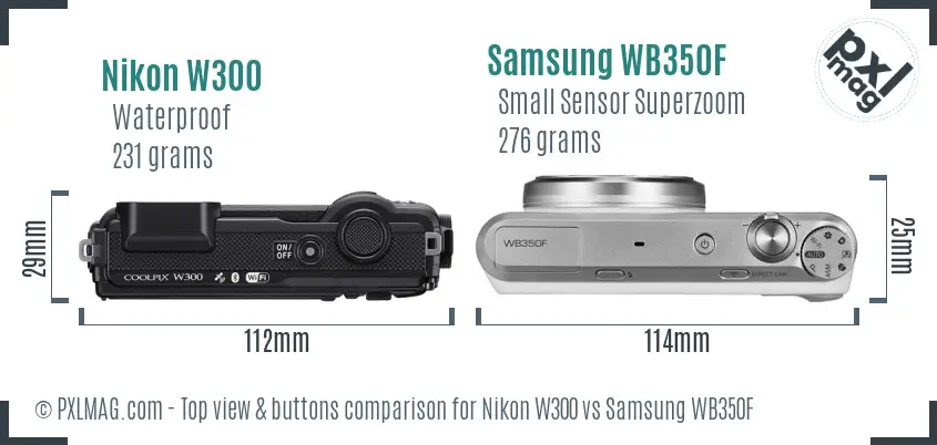 Nikon W300 vs Samsung WB350F top view buttons comparison