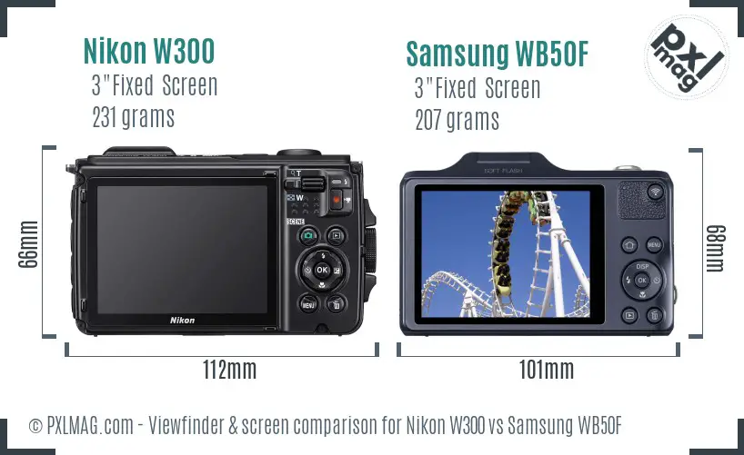 Nikon W300 vs Samsung WB50F Screen and Viewfinder comparison