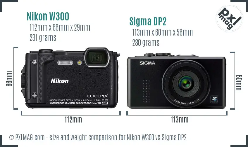 Nikon W300 vs Sigma DP2 size comparison