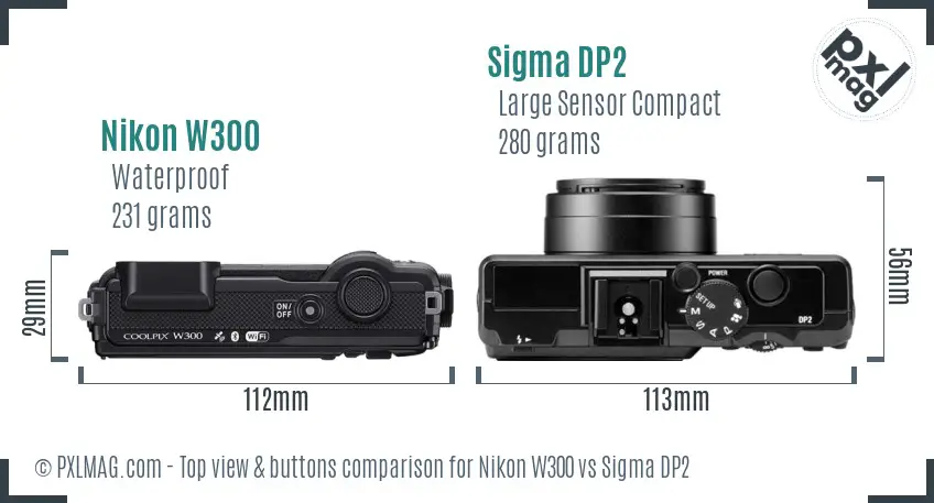 Nikon W300 vs Sigma DP2 top view buttons comparison