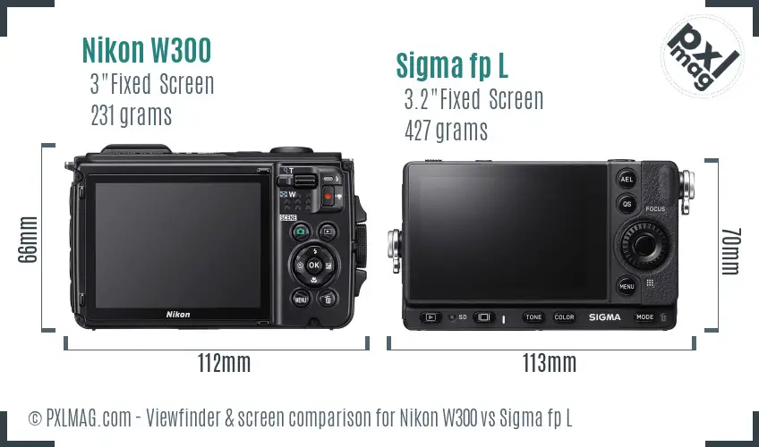Nikon W300 vs Sigma fp L Screen and Viewfinder comparison
