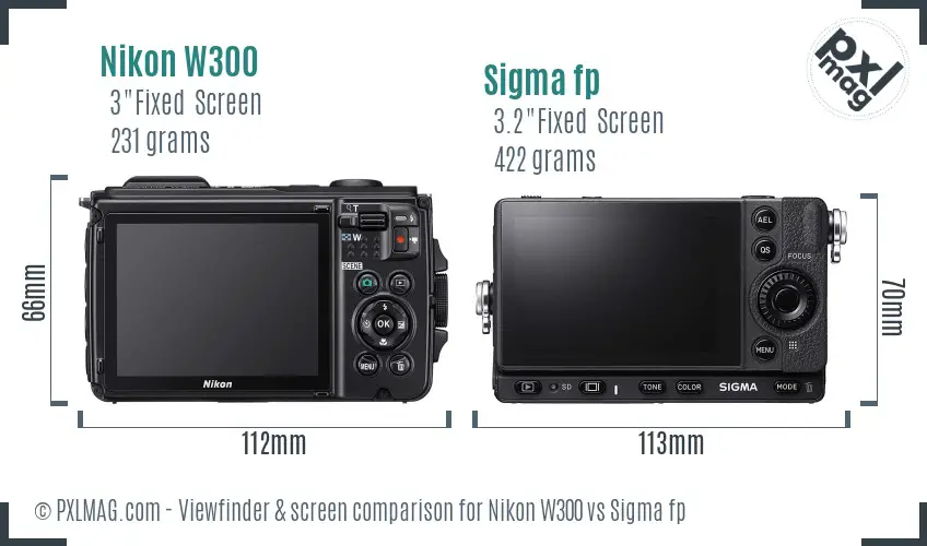 Nikon W300 vs Sigma fp Screen and Viewfinder comparison